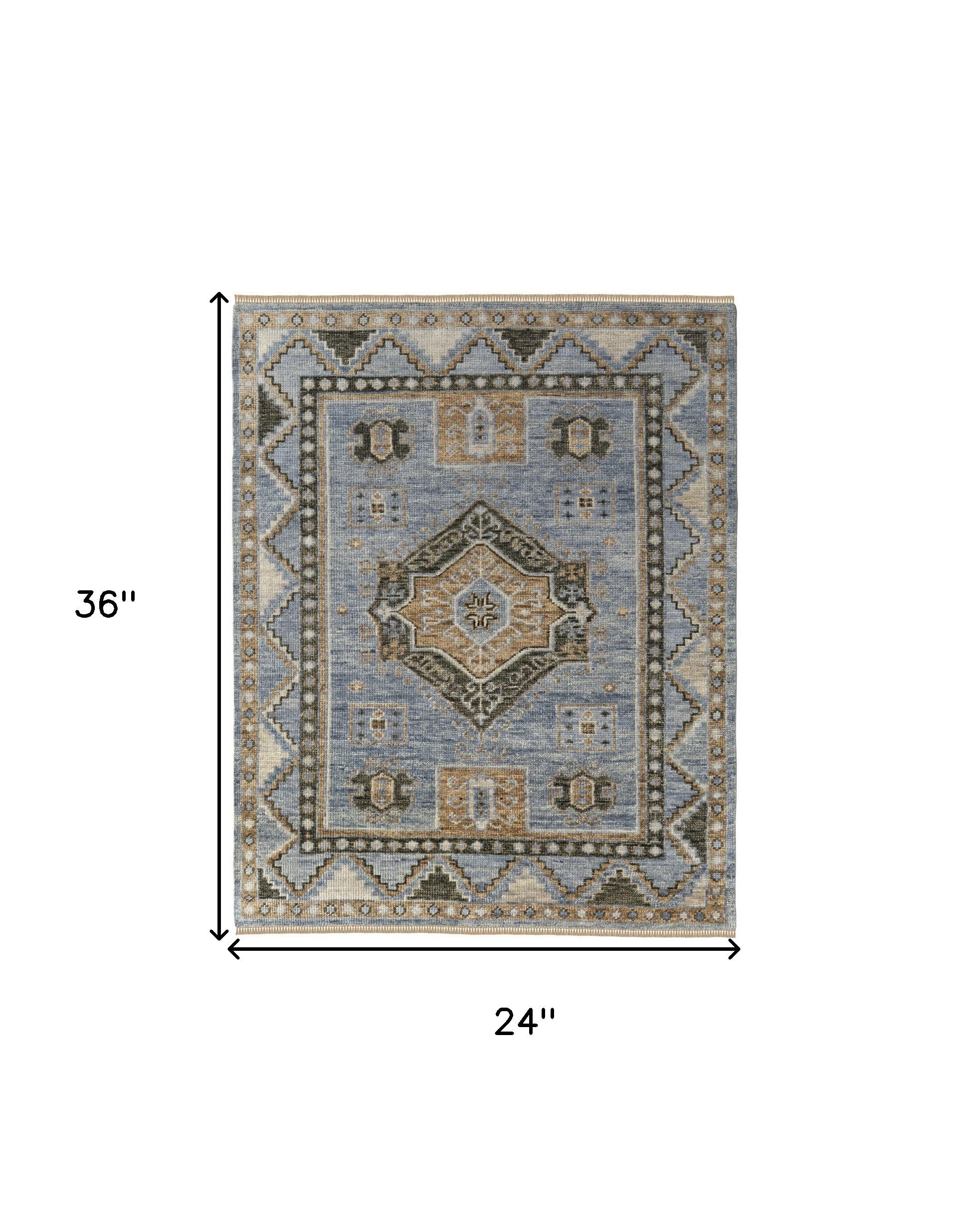 8' Ivory Tan And Blue Wool Oriental Hand Knotted Round Rug With Fringe
